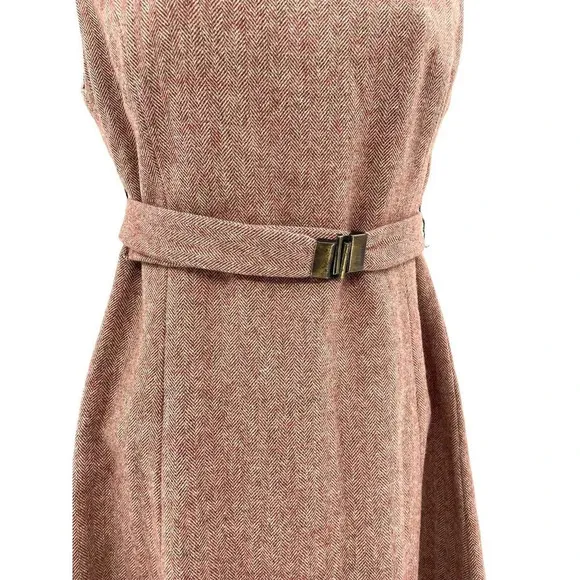 Vintage Pendleton Dress Wool Herringbone Belted Midi Sheath Sleeveless