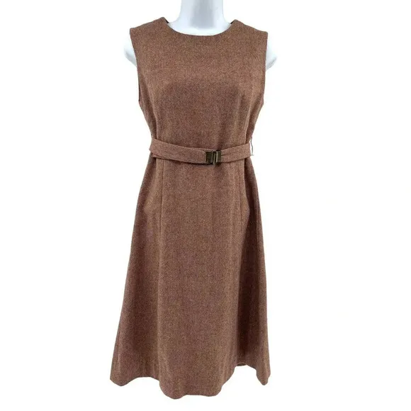 Vintage Pendleton Dress Wool Herringbone Belted Midi Sheath Sleeveless