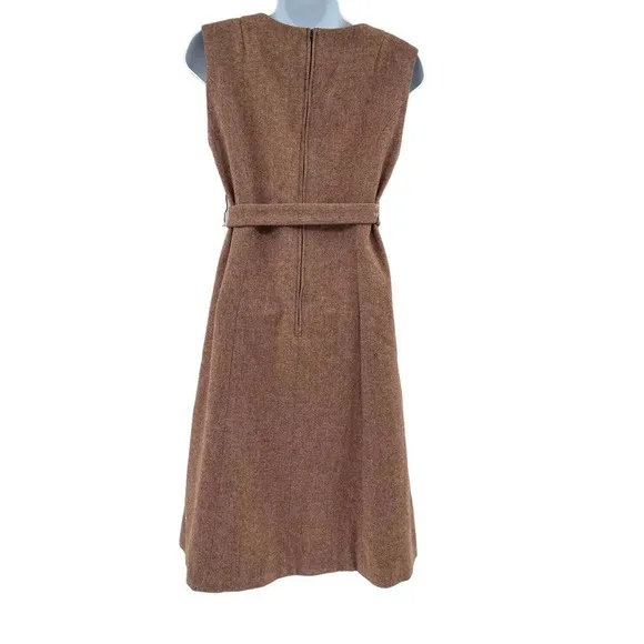 Vintage Pendleton Dress Wool Herringbone Belted Midi Sheath Sleeveless