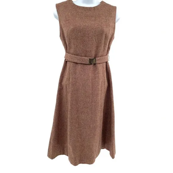 Vintage Pendleton Dress Wool Herringbone Belted Midi Sheath Sleeveless