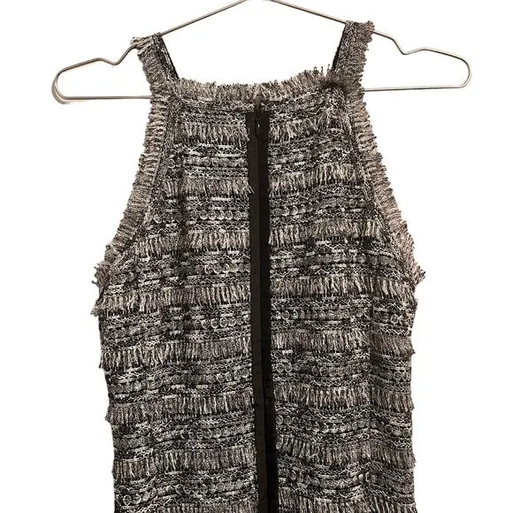 W by Worth Womens Black &amp; Silver Metallic Fringe Sheath Midi Cocktail Dress 4