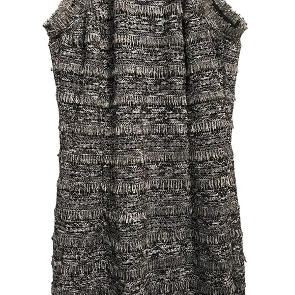 W by Worth Womens Black &amp; Silver Metallic Fringe Sheath Midi Cocktail Dress 4