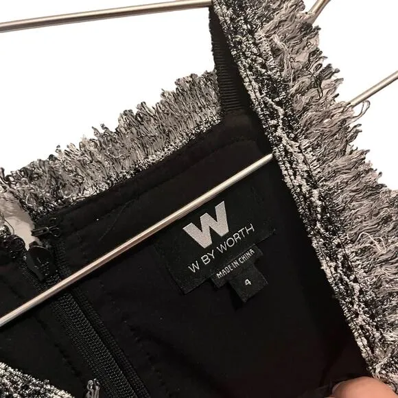 W by Worth Womens Black &amp; Silver Metallic Fringe Sheath Midi Cocktail Dress 4