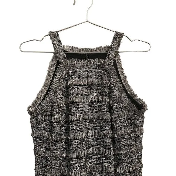 W by Worth Womens Black &amp; Silver Metallic Fringe Sheath Midi Cocktail Dress 4