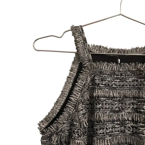 W by Worth Womens Black &amp; Silver Metallic Fringe Sheath Midi Cocktail Dress 4