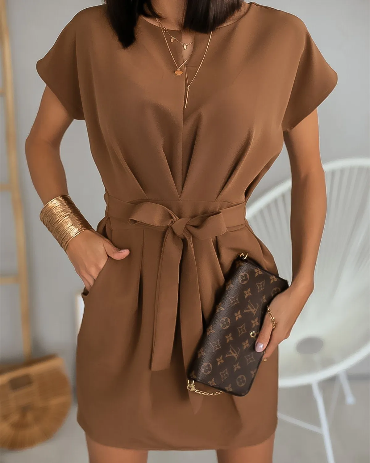 Way To Style Bodycon Mini Dress - Dark Brown