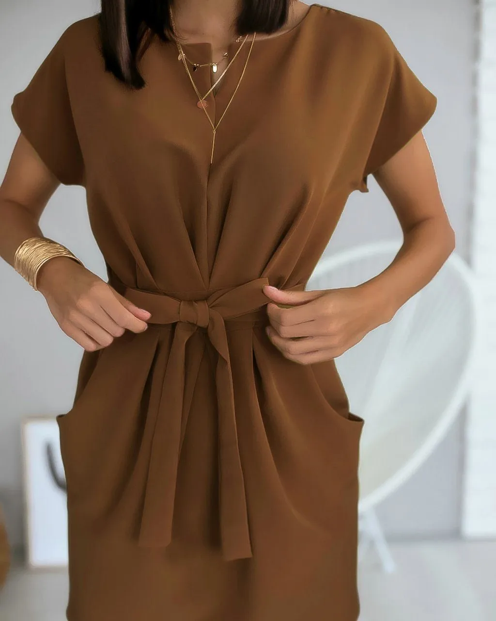 Way To Style Bodycon Mini Dress - Dark Brown