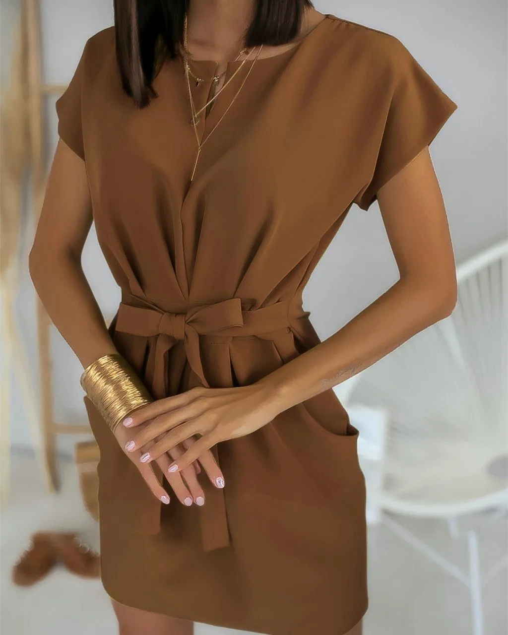 Way To Style Bodycon Mini Dress - Dark Brown