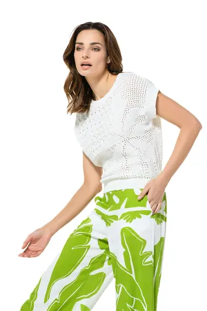 WHITE SEMI-SHEER KNITTED PULLOVER