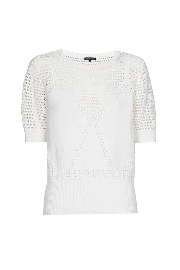 WHITE SEMI-SHEER KNITTED PULLOVER
