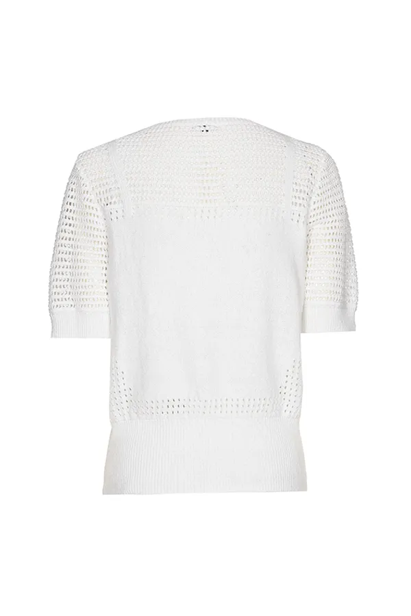 WHITE SEMI-SHEER KNITTED PULLOVER