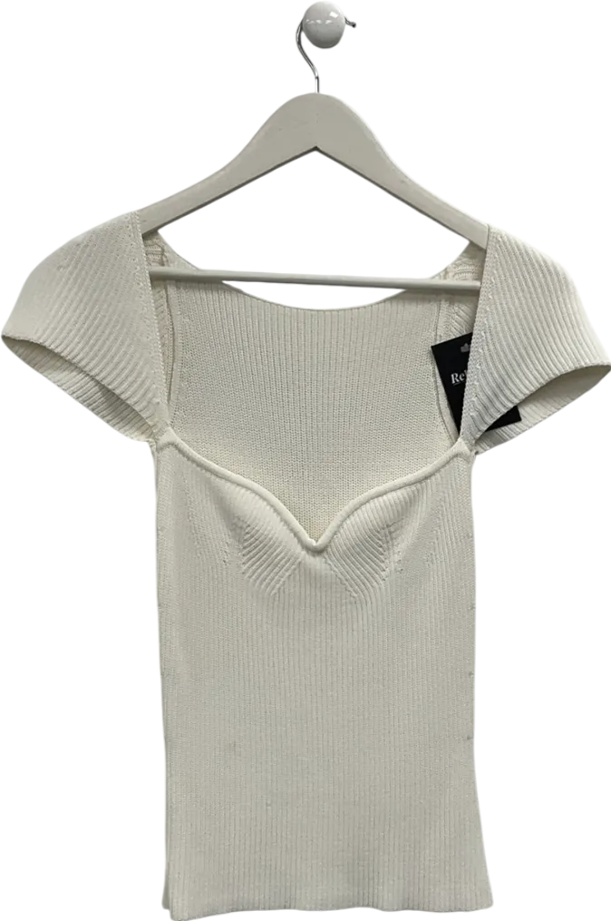 White Sweetheart Neck Short Sleeve Top UK S