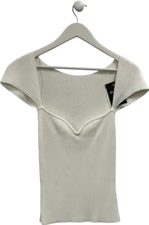 White Sweetheart Neck Short Sleeve Top UK S