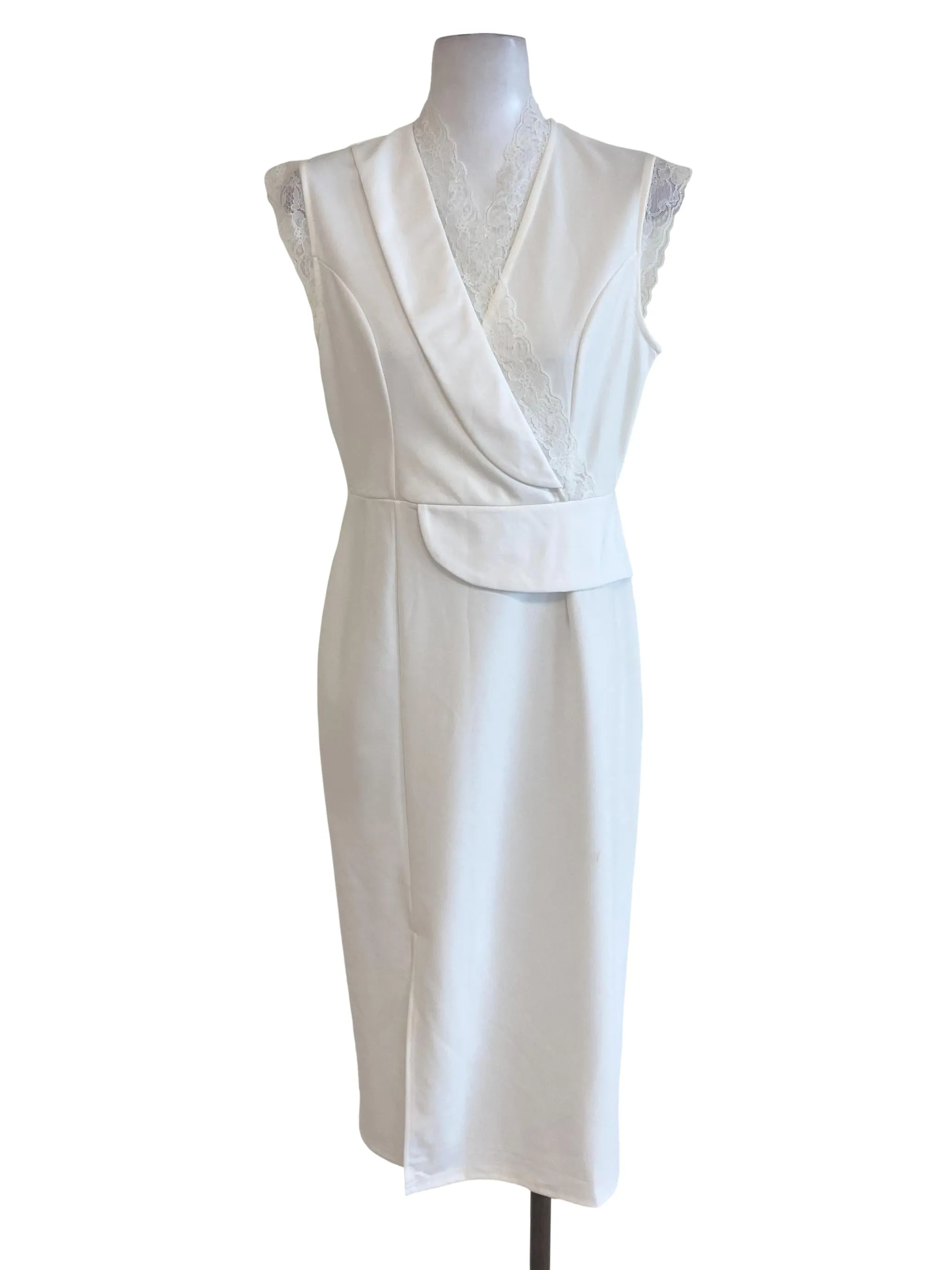 White V Neck Lace Sheath Dress