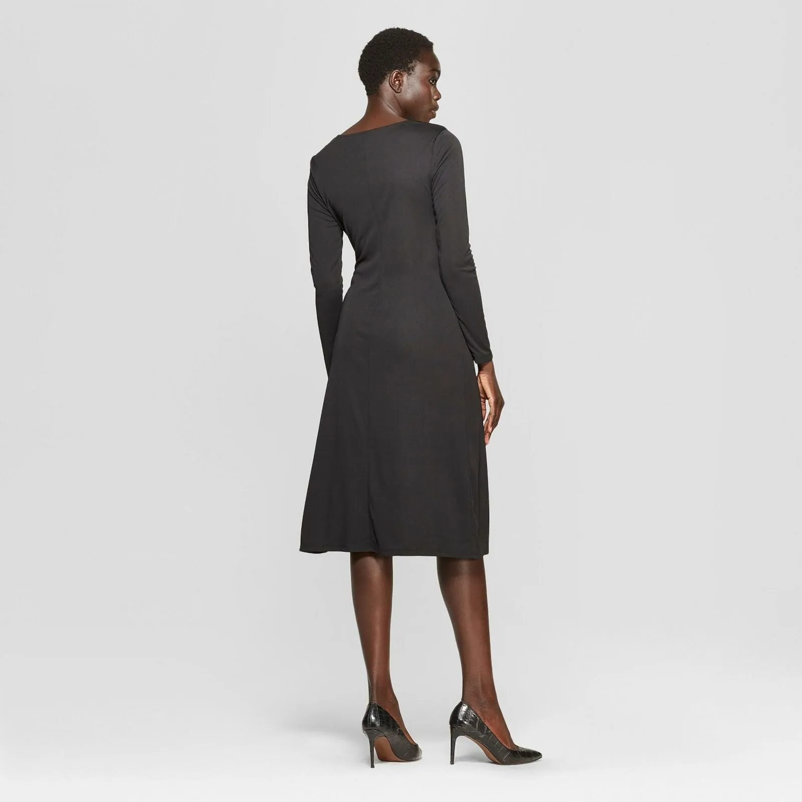 Who What Wear Women's Long Sleeve Wrap Tie Waist Scoop Knit Sheath Dress