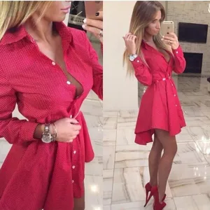 Women Casual Shirt Dress Fall Bodycon Long Sleeve Mini Party Dresses Brazil Vestidos