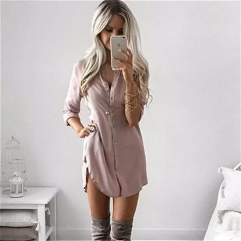 Women Casual Shirt Dress Fall Bodycon Long Sleeve Mini Party Dresses Brazil Vestidos