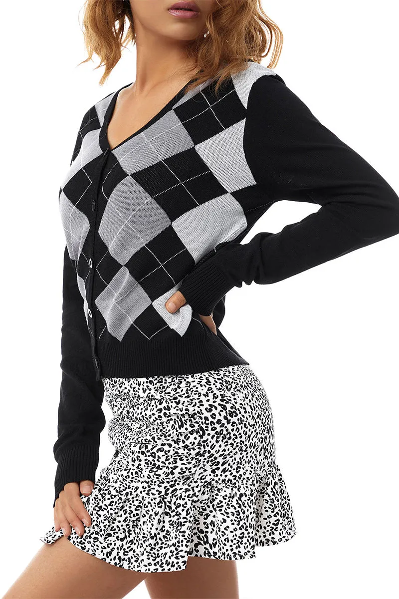 WR3359 Plaid Knitted Shirt Top Outerwear