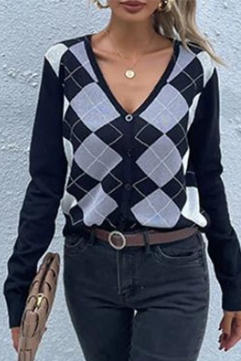 WR3359 Plaid Knitted Shirt Top Outerwear