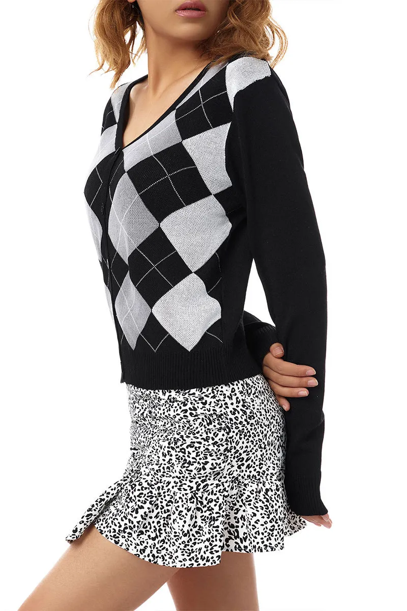 WR3359 Plaid Knitted Shirt Top Outerwear