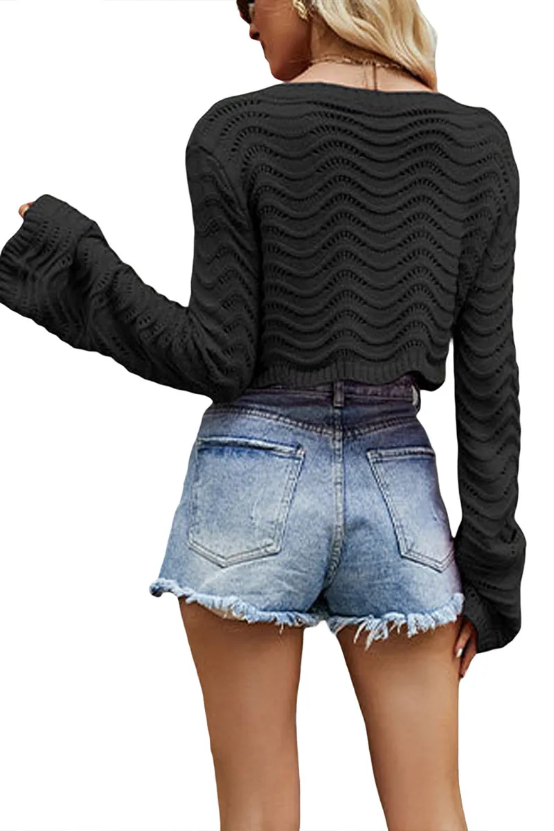 WR3366 Knitted Crop Shirt Top