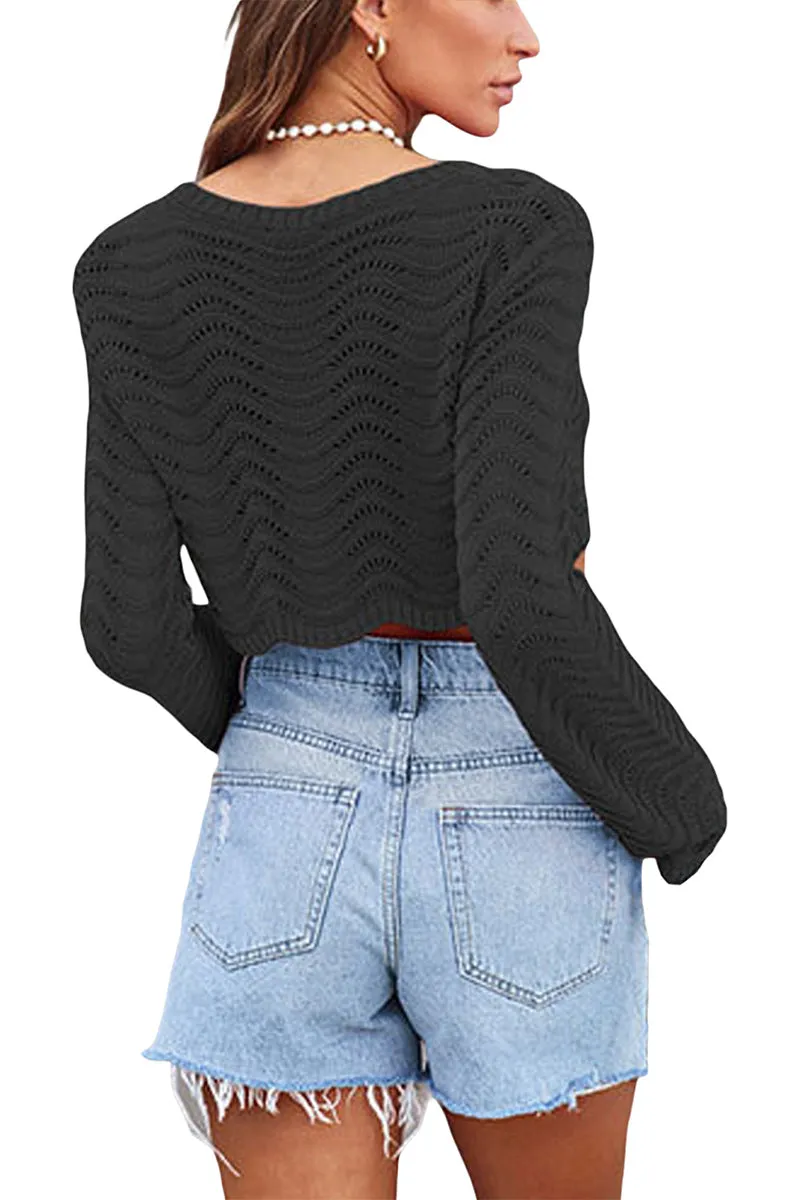 WR3366 Knitted Crop Shirt Top
