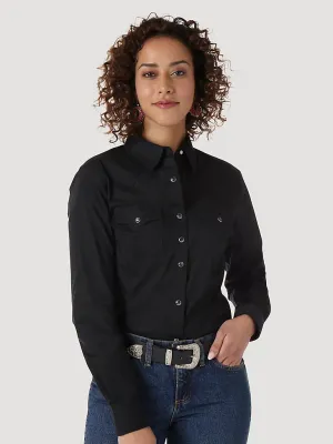 Wrangler Long Sleeve One Point Front & Back Black Button Up