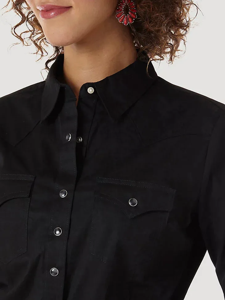 Wrangler Long Sleeve One Point Front & Back Black Button Up