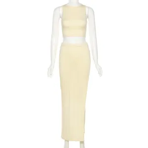 Wsevypo Crop Tank Tops and Long Slit Skirt