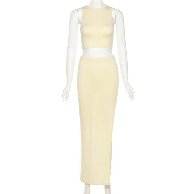 Wsevypo Crop Tank Tops and Long Slit Skirt